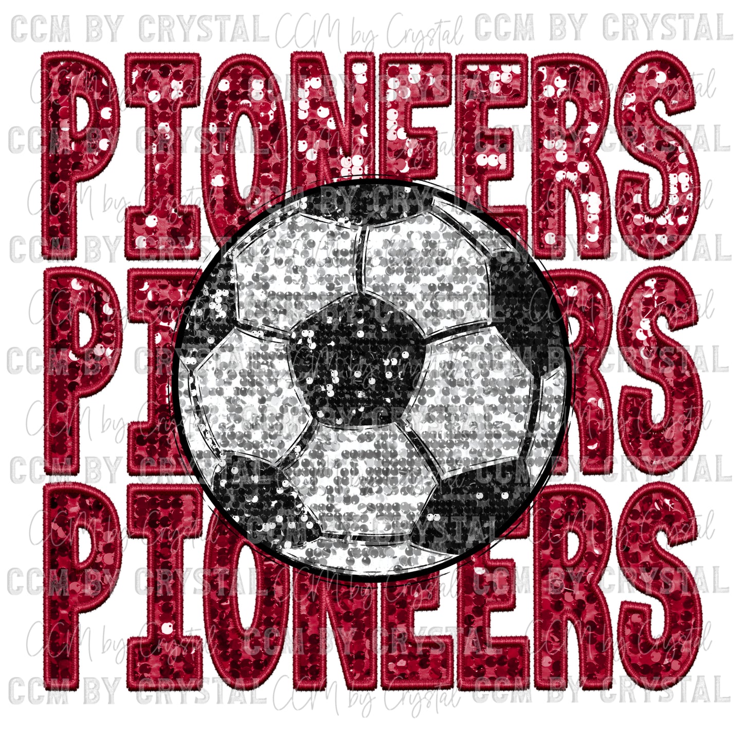 Pioneers Soccer Faux Sequins Faux Embroidery Mascot Ready to Press Transfer