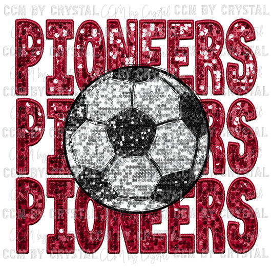 Pioneers Soccer Faux Sequins Faux Embroidery Mascot Ready to Press Transfer