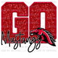 Go Mustangs Faux Sequins Faux Embroidery Mascot Ready to Press Transfer