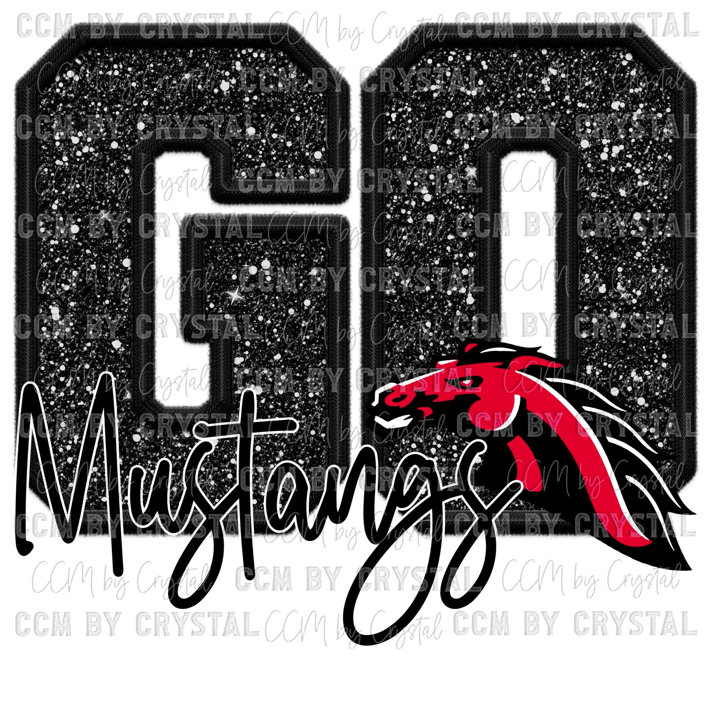 Go Mustangs Faux Embroidery Faux Sequins PNG Digital File ONLY