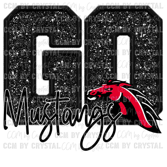 Go Mustangs Faux Embroidery Faux Sequins PNG Digital File ONLY