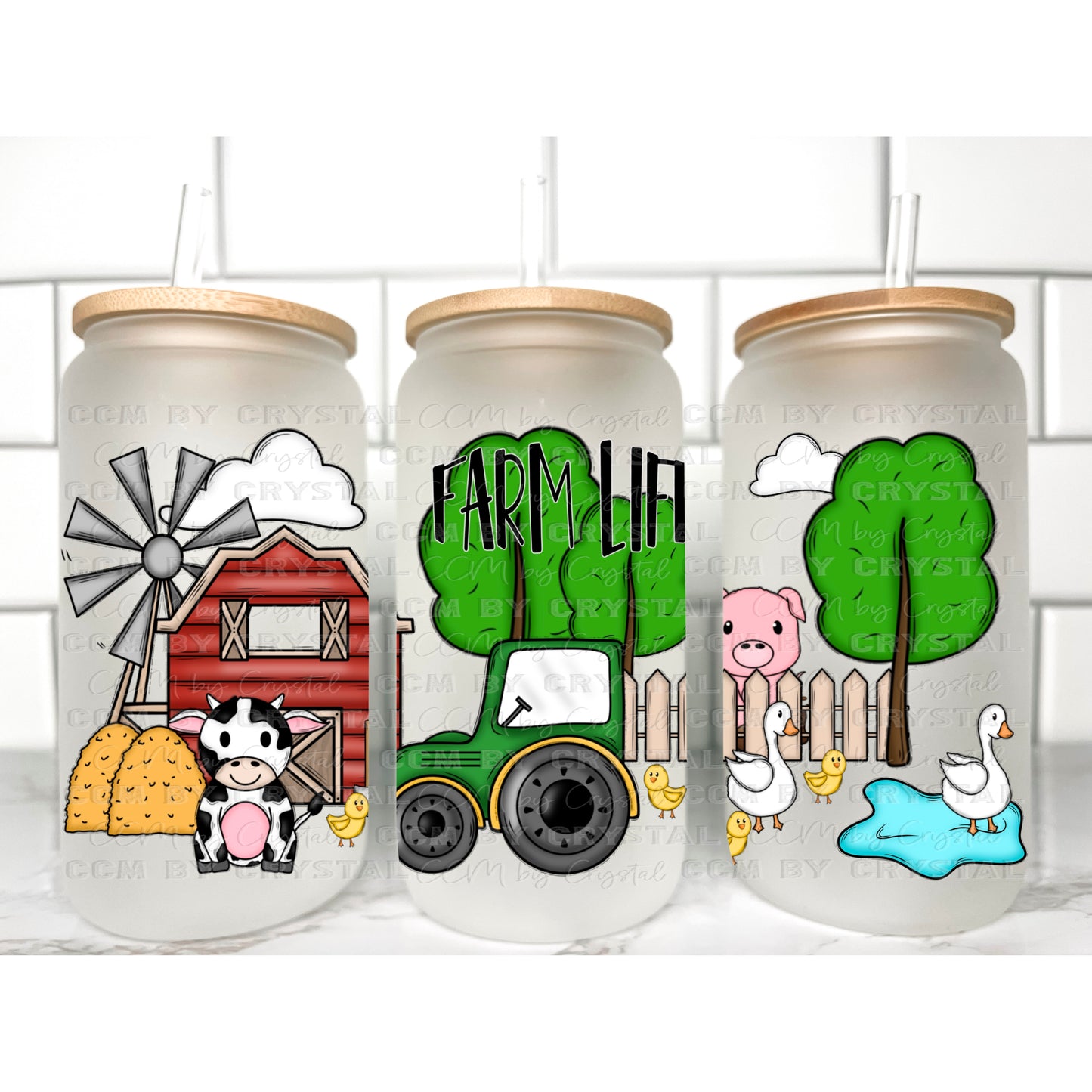 Farm Life Glass Can Wrap PNG Digital Download