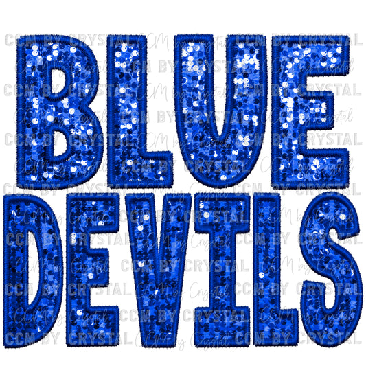 Blue Devils Faux Sequins Faux Embroidery PNG Digital File ONLY