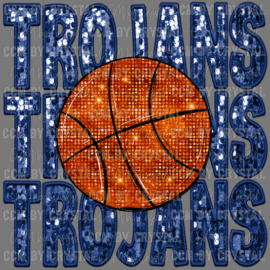 Trojans Basketball Faux Sequins Faux Embroidery Mascot PNG Digital File ONLY