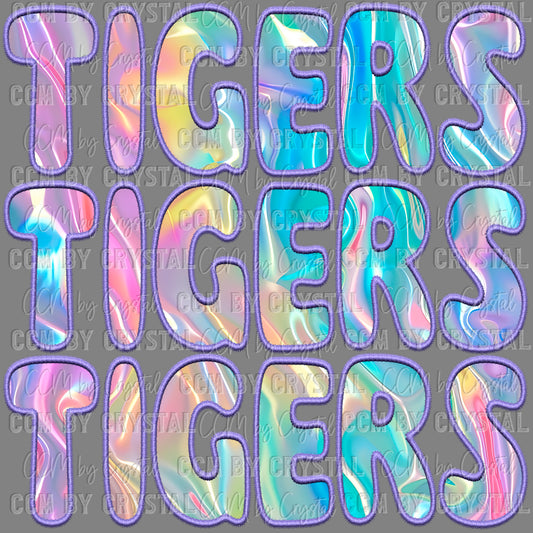 Tigers iridescent  Holo Mascot Ready to Press Transfer DTF Transfer Sublimation Transfer