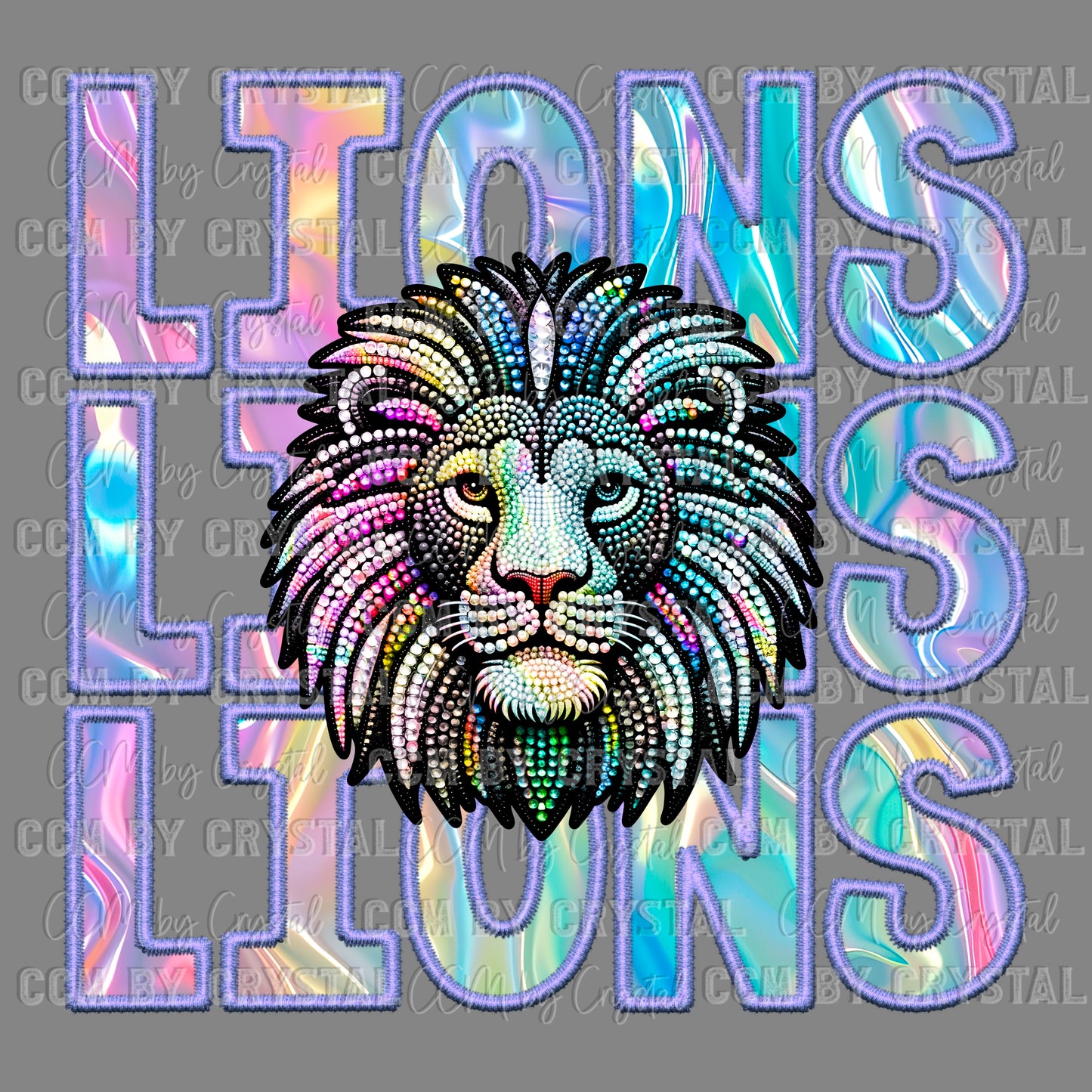 Lions iridescent  Holo Mascot Ready to Press Transfer DTF Transfer Sublimation Transfer