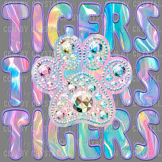 Tigers iridescent  Holo Mascot Ready to Press Transfer DTF Transfer Sublimation Transfer