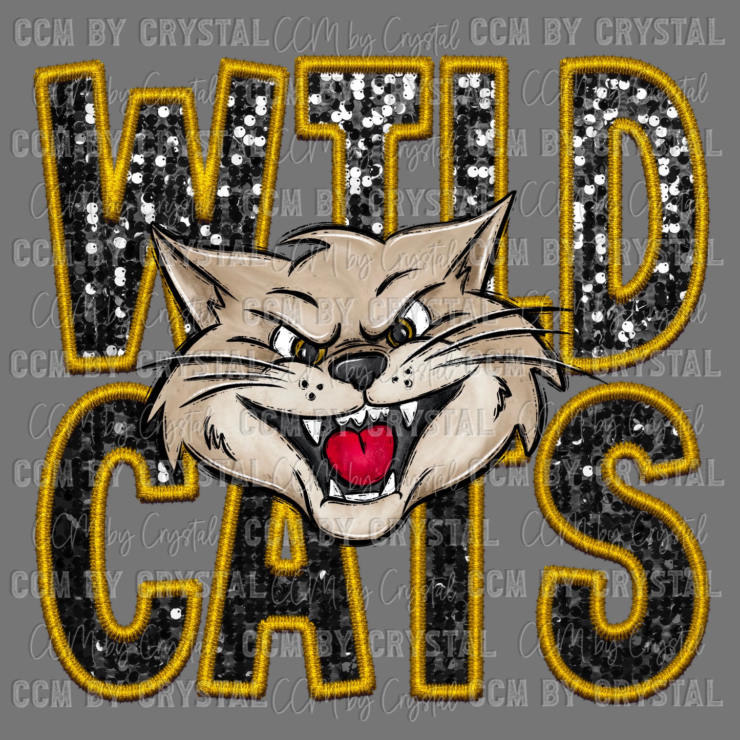 Wildcats Faux Embroidery Faux Sequins Mascot Ready to Press Transfer DTF Transfer Sublimation Transfer