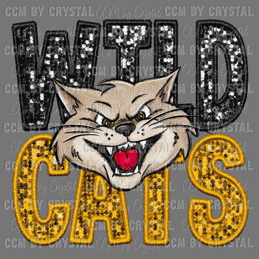 Wildcats Faux Embroidery Faux Sequins Mascot Ready to Press Transfer DTF Transfer Sublimation Transfer