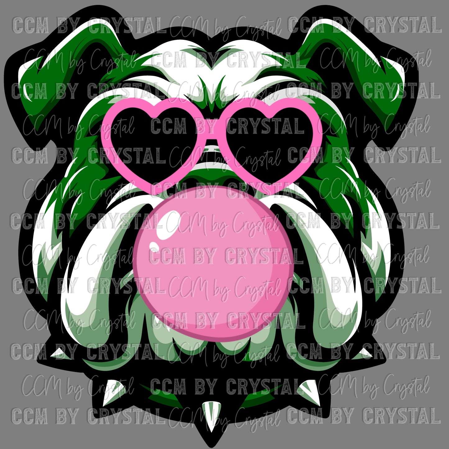 Green Bulldog Blowing a Bubble Mascot Ready to Press Transfer DTF Transfer Sublimation Transfer