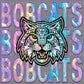 Bobcats iridescent  Holo Mascot Ready to Press Transfer DTF Transfer Sublimation Transfer