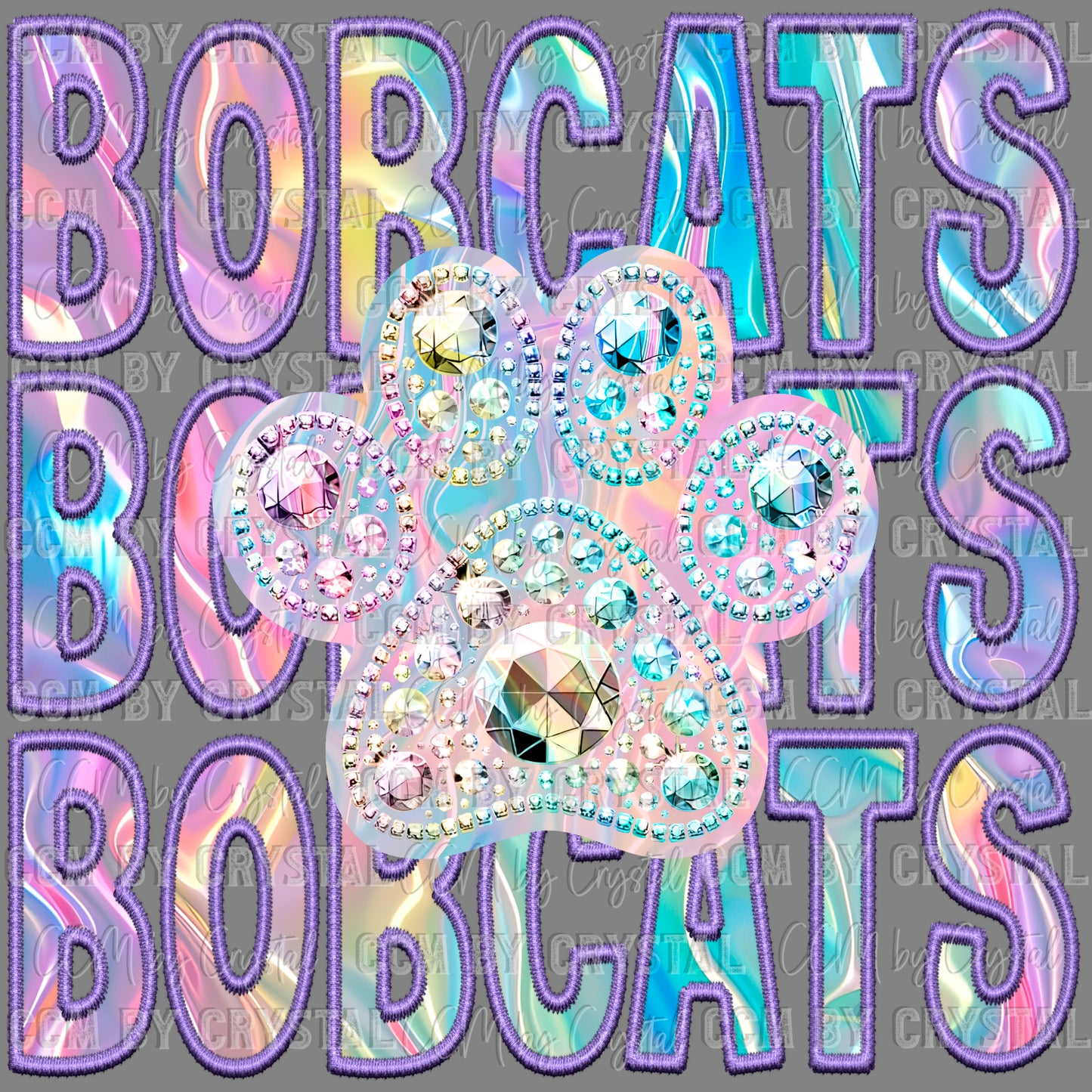 Bobcats iridescent  Holo Mascot Ready to Press Transfer DTF Transfer Sublimation Transfer