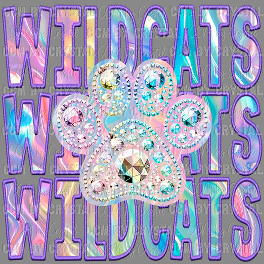 Wildcats iridescent  Holo Mascot Ready to Press Transfer DTF Transfer Sublimation Transfer