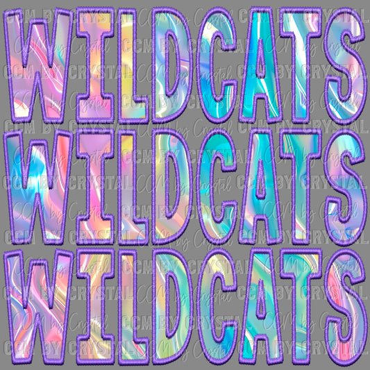 Wildcats iridescent  Holo Mascot Ready to Press Transfer DTF Transfer Sublimation Transfer
