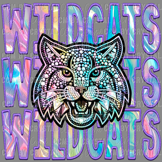 Wildcats iridescent  Holo Mascot Ready to Press Transfer DTF Transfer Sublimation Transfer