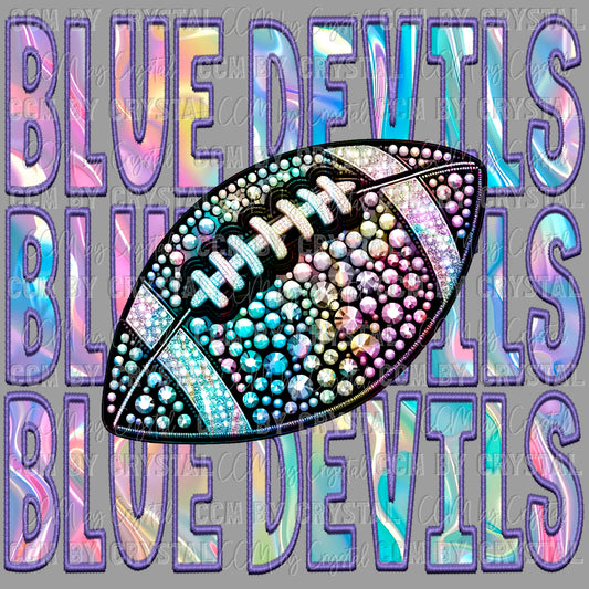 Blue Devils Iridescent Holo Mascot Ready to Press Transfer DTF Transfer Sublimation Transfer