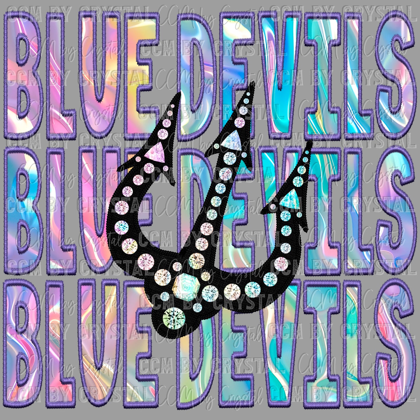 Blue Devils Iridescent Holo Mascot Ready to Press Transfer DTF Transfer Sublimation Transfer