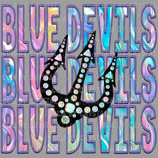 Blue Devils Iridescent Holo Mascot Ready to Press Transfer DTF Transfer Sublimation Transfer