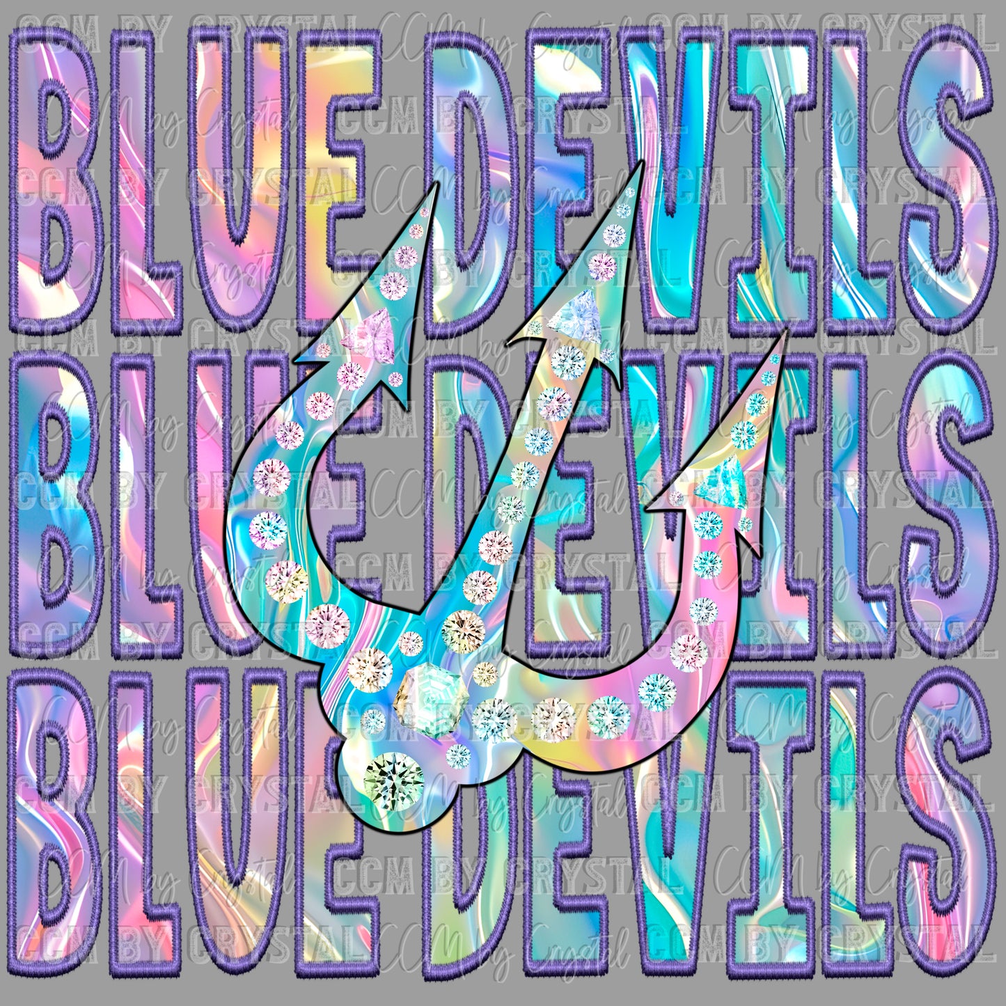 Blue Devils Iridescent Holo Mascot Ready to Press Transfer DTF Transfer Sublimation Transfer