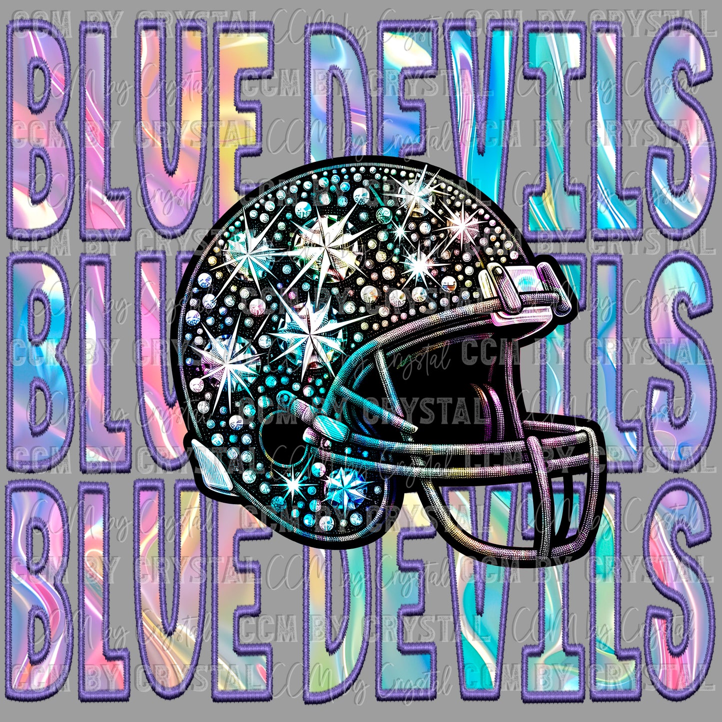 Blue Devils Iridescent Holo Football Helmet Mascot Ready to Press Transfer DTF Transfer Sublimation Transfer