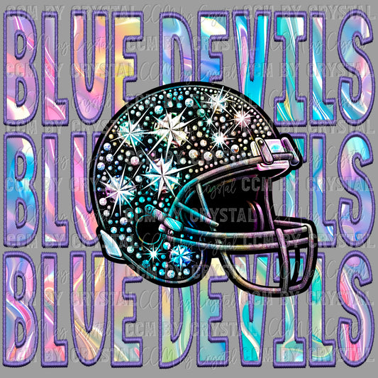 Blue Devils Iridescent Holo Football Helmet Mascot Ready to Press Transfer DTF Transfer Sublimation Transfer