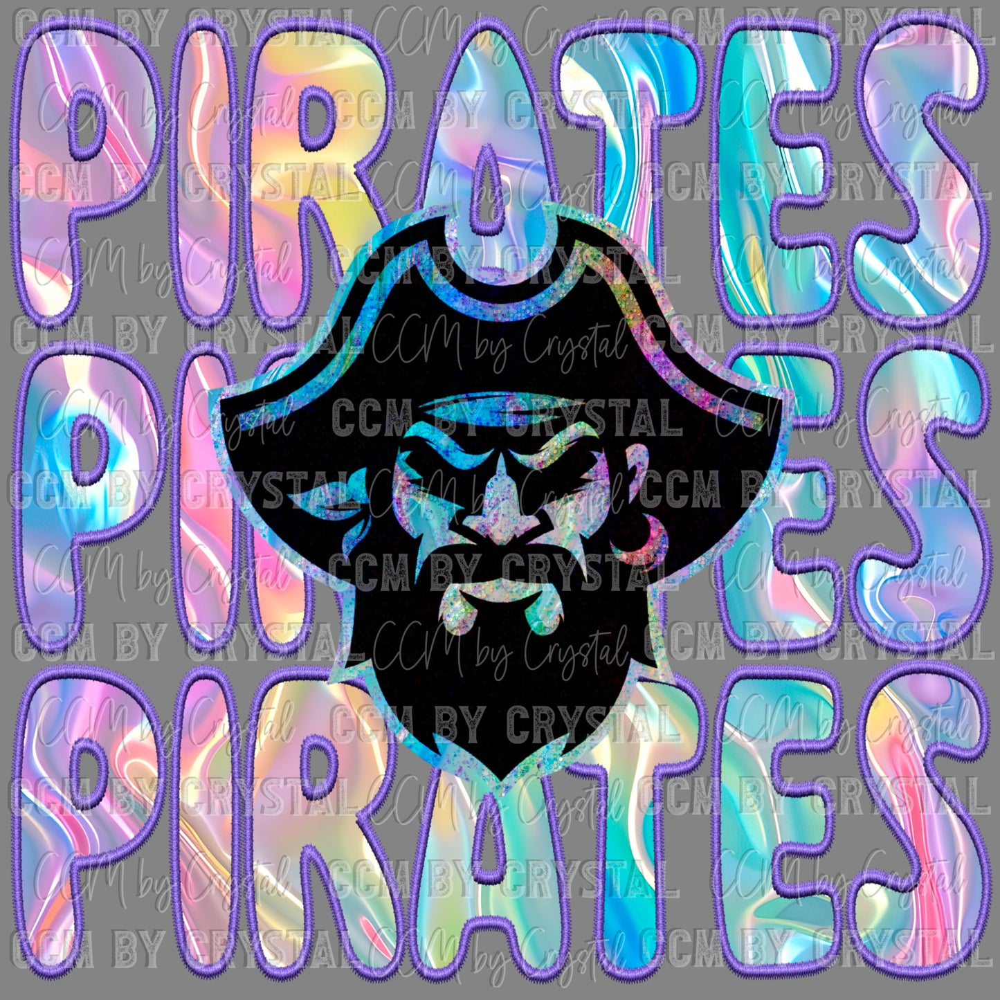 Pirates Iridescent Holo Mascot Ready to Press Transfer DTF Transfer Sublimation Transfer