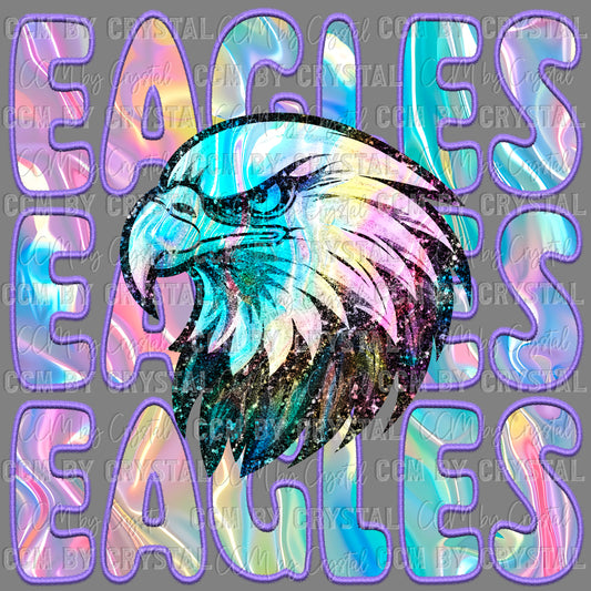 Eagles Iridescent Holo Mascot Ready to Press Transfer DTF Transfer Sublimation Transfer