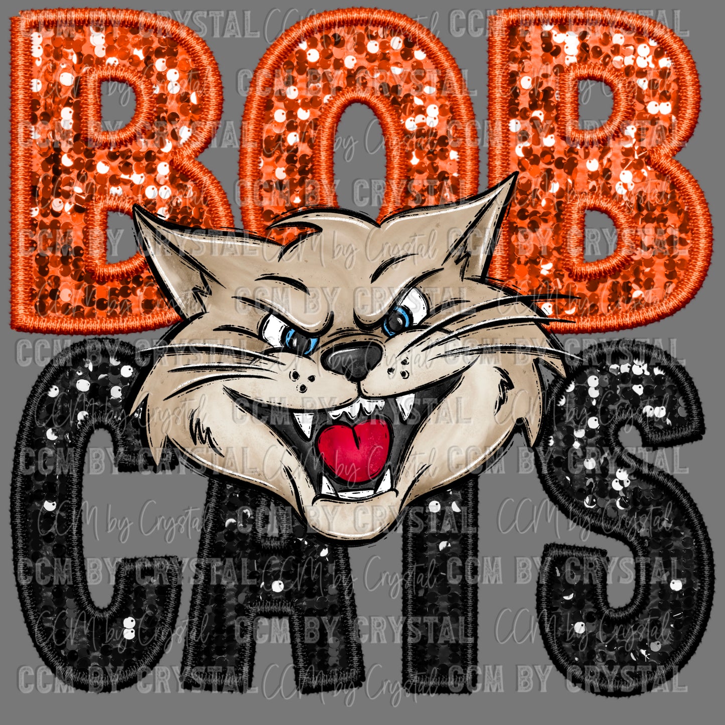 Bobcats Faux Sequins Faux Embroidery Mascot Ready to Press Transfer DTF Transfer Sublimation Transfer