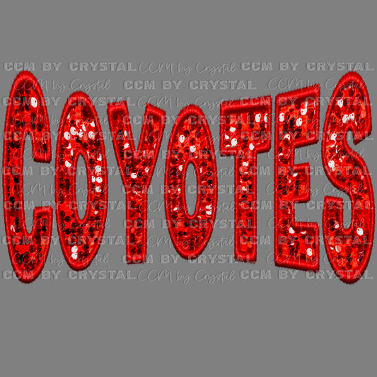Coyotes Faux Sequins Faux Embroidery Mascot Ready to Press Transfer DTF Transfer Sublimation Transfer