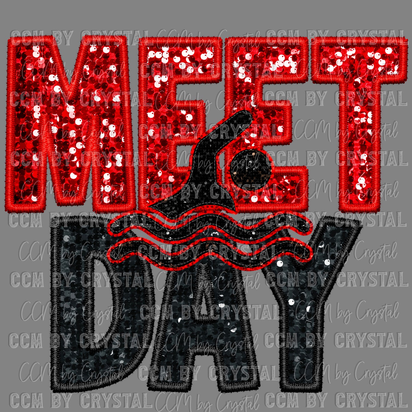Meet Day Swimmer Swimming Faux Sequins Faux Embroidery Mascot PNG Digital File ONLY