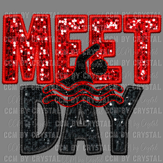 Meet Day Swimmer Swimming Faux Sequins Faux Embroidery Mascot PNG Digital File ONLY