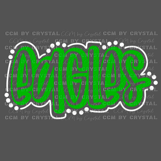 Eagles Green Doodle Mascot Ready to Press Transfer DTF Transfer Sublimation Transfer