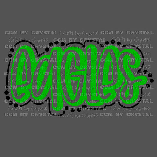 Eagles Green Doodle Mascot Ready to Press Transfer DTF Transfer Sublimation Transfer