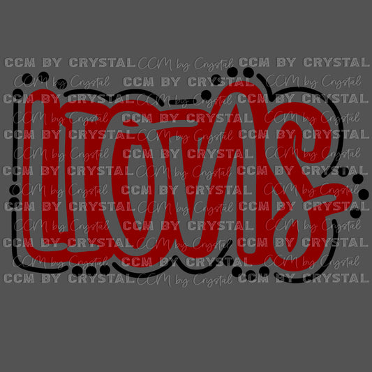 Lions Maroon Doodle Mascot Ready to Press Transfer DTF Transfer Sublimation Transfer