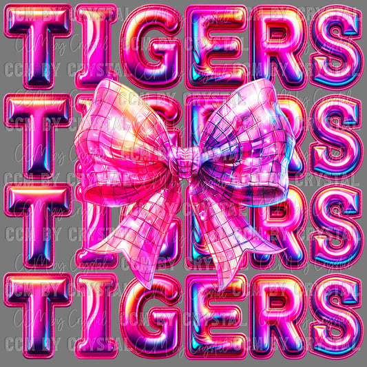 Tigers Bow Coquette Holographic Pink Ready to Press Transfer DTF Transfer Sublimation Transfer