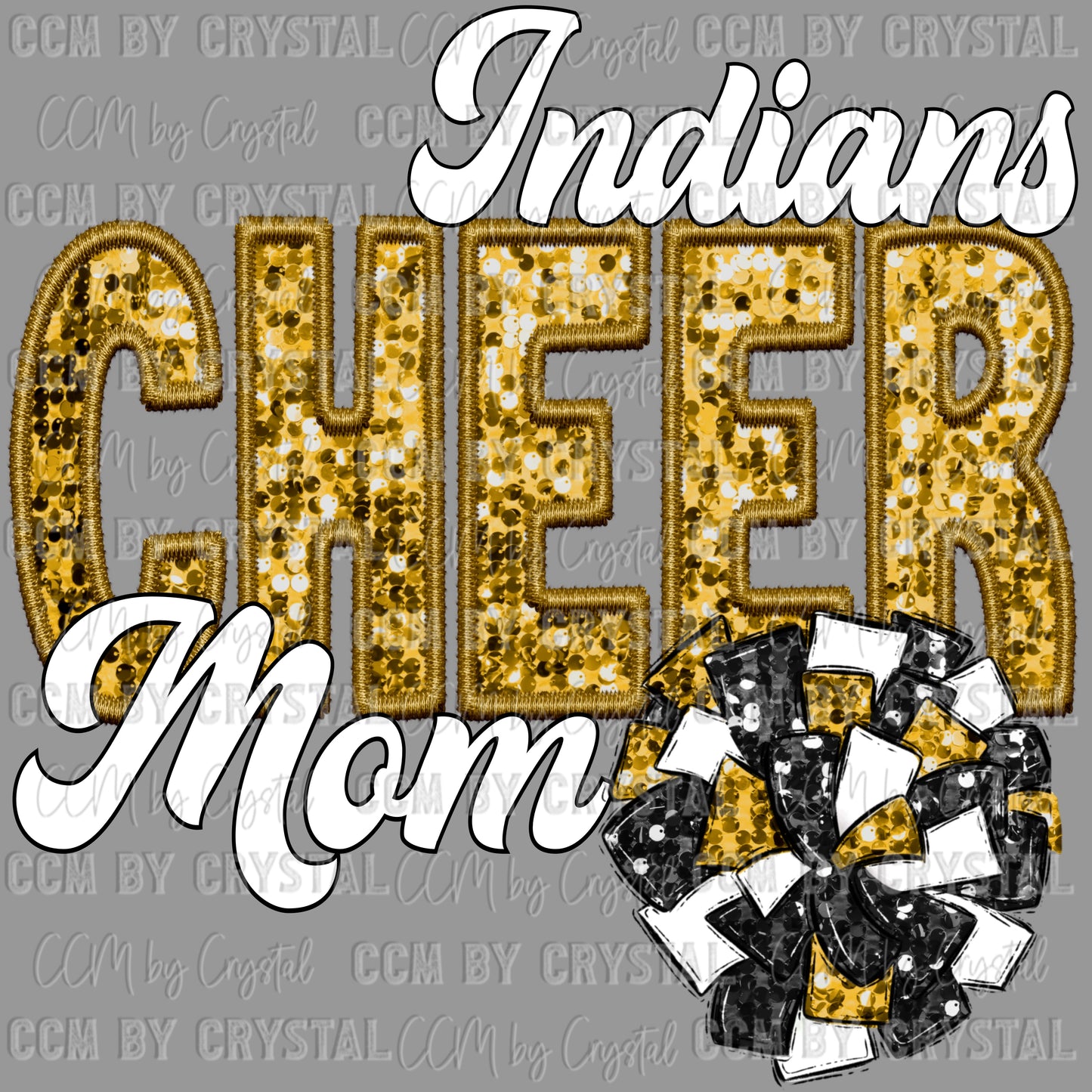 Indians Cheer Mom Faux Sequins Faux Embroidery PNG Digital File ONLY