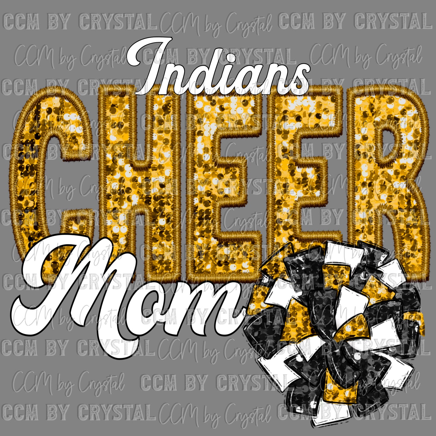 Indians Cheer Mom Faux Sequins Faux Embroidery PNG Digital File ONLY