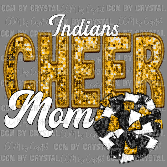 Indians Cheer Mom Faux Sequins Faux Embroidery PNG Digital File ONLY