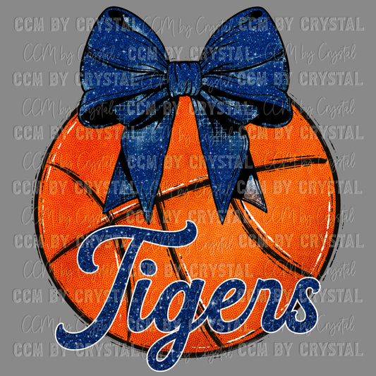Tigers Basketball with Bow Coquette Bow Ready to Press Transfer DTF Transfer Sublimation Transfer