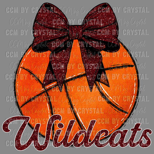 Wildcats Basketball with Bow Coquette Bow PNG Digital File ONLY