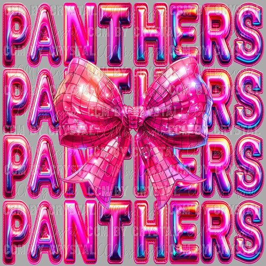 Panthers Bow Coquette Holographic Pink Ready to Press Transfer DTF Transfer Sublimation Transfer