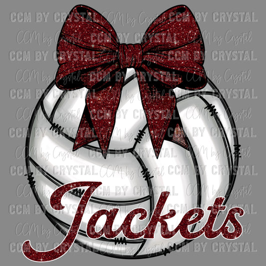 Jackets Volleyball with Bow Coquette Bow PNG Digital File ONLY