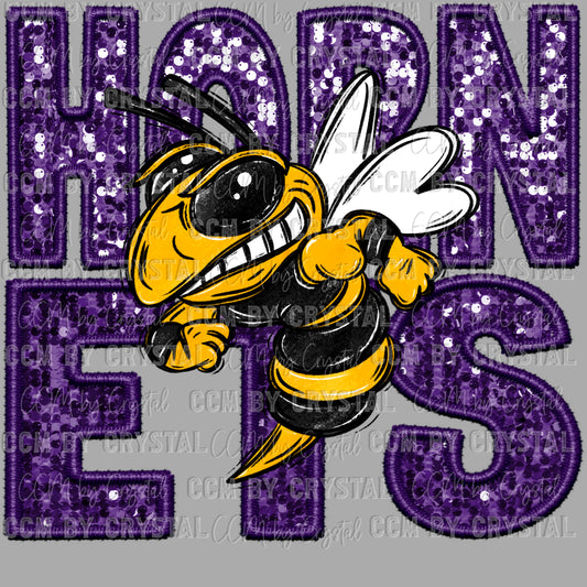 Hornets Faux Sequins Faux Embroidery Ready to Press Transfer DTF Transfer Sublimation Transfer