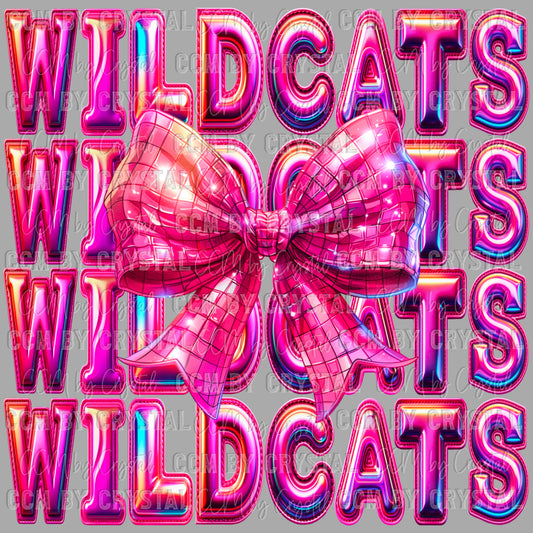 Wildcats Bow Coquette Holographic Pink Ready to Press Transfer DTF Transfer Sublimation Transfer