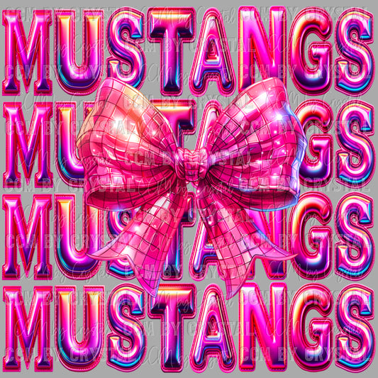 Mustangs Bow Coquette Holographic Pink Ready to Press Transfer DTF Transfer Sublimation Transfer