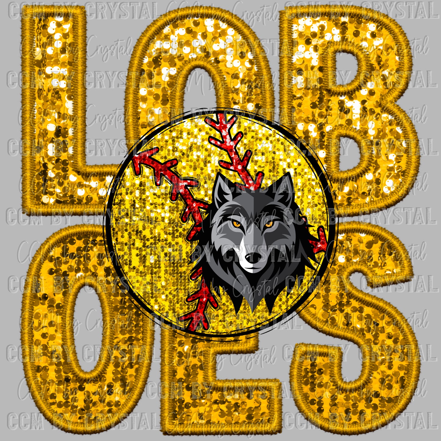 LoboEs Softball Faux Sequins Faux Embroidery PNG Digital File ONLY