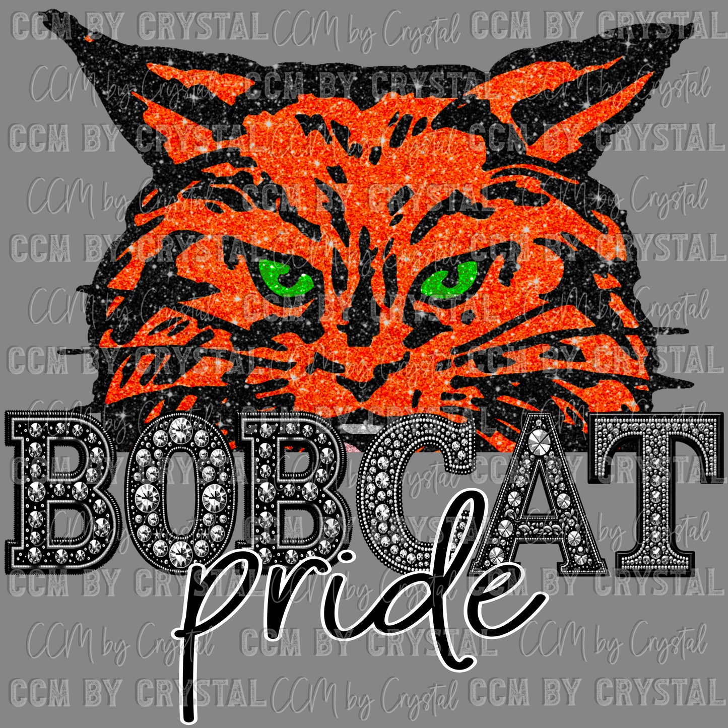 Refugio Bobcat Pride Mascot Faux Rhinestone Effect Ready to Press Transfer DTF Transfer Sublimation Transfer