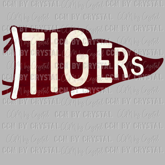 Tigers Pennant Maroon Mascot Ready to Press Transfer DTF Transfer Sublimation Transfer