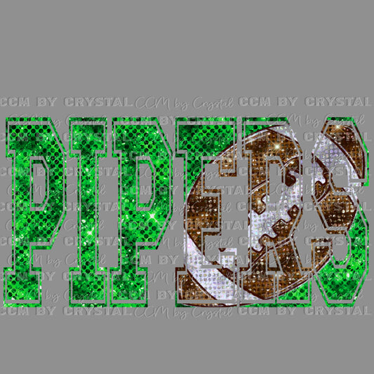 Pipers Football Faux Sequins Mascot Ready to Press Transfer DTF Transfer Sublimation Transfer