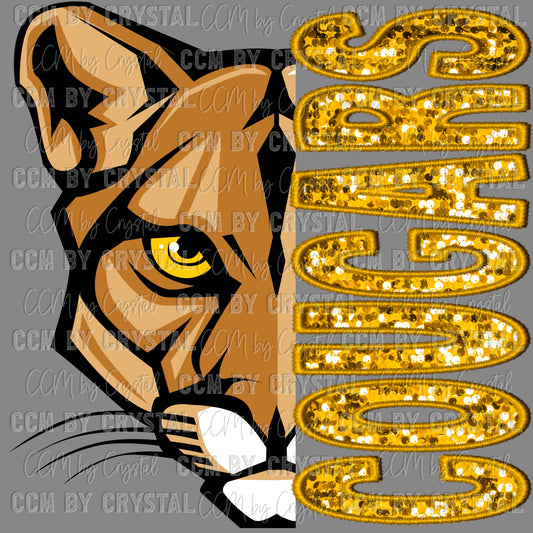 Cougars Faux Sequins Faux Embroidery Ready to Press Transfer DTF Transfer Sublimation Transfer